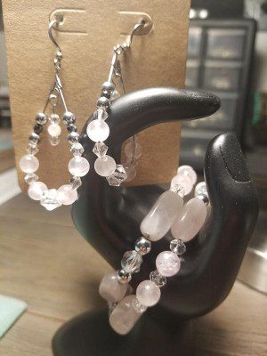 White jeweled earrings and bracelets