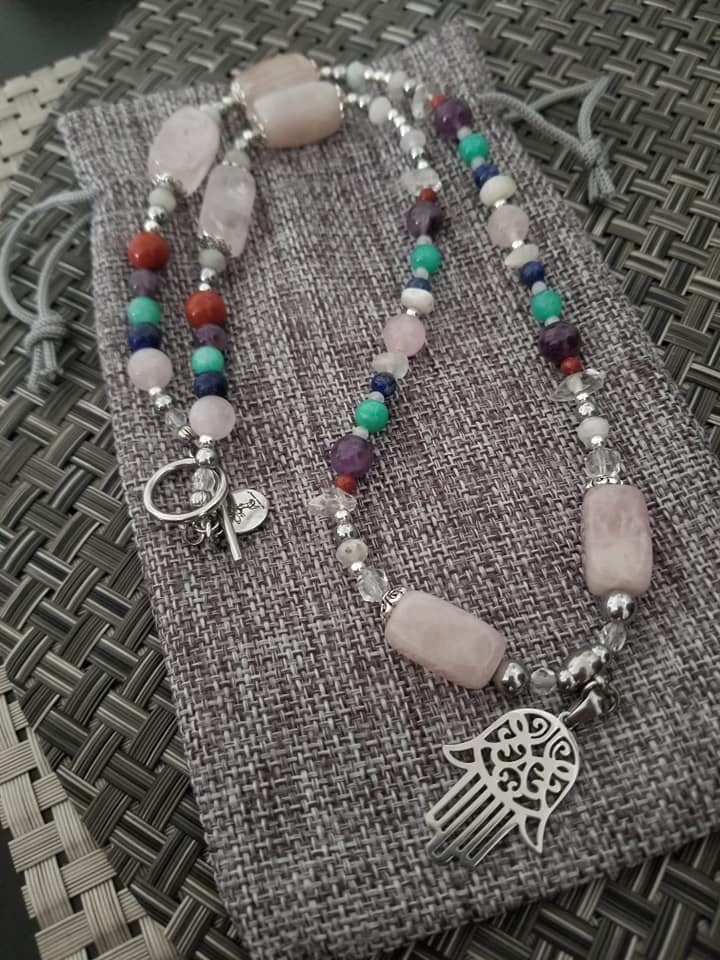 Different colored gemstone necklace